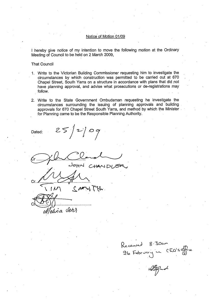stonnington notice of motion